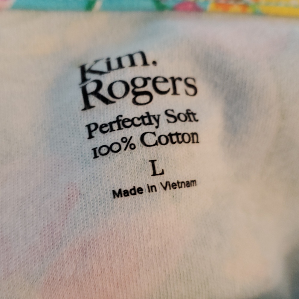Kim Rogers Cotton Turquoise Hummingbird Top, Size Large - Picture 5 of 5